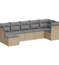 7-tlg. Garten-Sofagarnitur mit Kissen Beige Poly Rattan