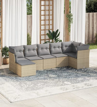 7-tlg. Garten-Sofagarnitur mit Kissen Beige Poly Rattan