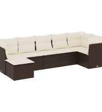 7-tlg. Garten-Sofagarnitur mit Kissen Braun Poly Rattan