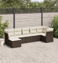 7-tlg. Garten-Sofagarnitur mit Kissen Braun Poly Rattan