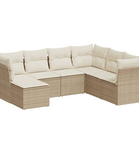 7-tlg. Garten-Sofagarnitur mit Kissen Beige Poly Rattan