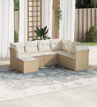 7-tlg. Garten-Sofagarnitur mit Kissen Beige Poly Rattan