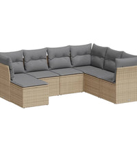 7-tlg. Garten-Sofagarnitur mit Kissen Beige Poly Rattan