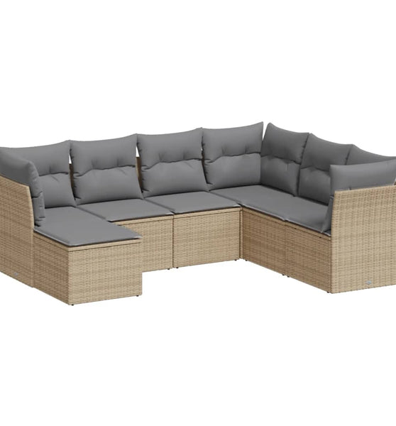 7-tlg. Garten-Sofagarnitur mit Kissen Beige Poly Rattan