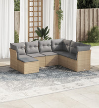 7-tlg. Garten-Sofagarnitur mit Kissen Beige Poly Rattan
