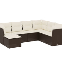 7-tlg. Garten-Sofagarnitur mit Kissen Braun Poly Rattan