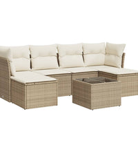 7-tlg. Garten-Sofagarnitur mit Kissen Beige Poly Rattan
