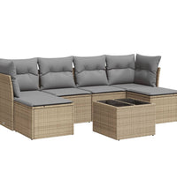 7-tlg. Garten-Sofagarnitur mit Kissen Beige Poly Rattan