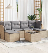 7-tlg. Garten-Sofagarnitur mit Kissen Beige Poly Rattan