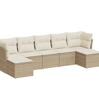 7-tlg. Garten-Sofagarnitur mit Kissen Beige Poly Rattan