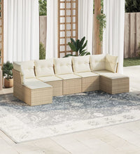 7-tlg. Garten-Sofagarnitur mit Kissen Beige Poly Rattan