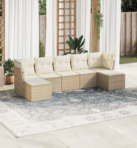 7-tlg. Garten-Sofagarnitur mit Kissen Beige Poly Rattan