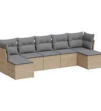 7-tlg. Garten-Sofagarnitur mit Kissen Beige Poly Rattan