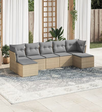7-tlg. Garten-Sofagarnitur mit Kissen Beige Poly Rattan