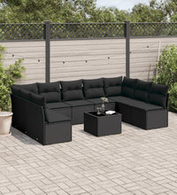 10-tlg. Garten-Sofagarnitur mit Kissen Schwarz Poly Rattan