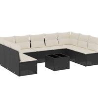 10-tlg. Garten-Sofagarnitur mit Kissen Schwarz Poly Rattan