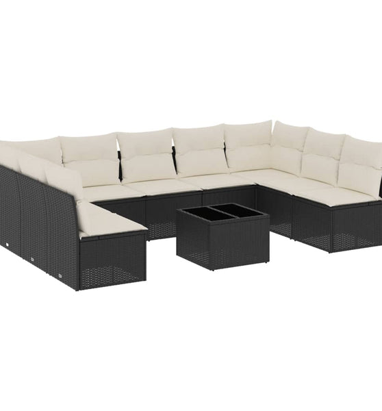 10-tlg. Garten-Sofagarnitur mit Kissen Schwarz Poly Rattan