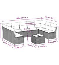 10-tlg. Garten-Sofagarnitur mit Kissen Schwarz Poly Rattan