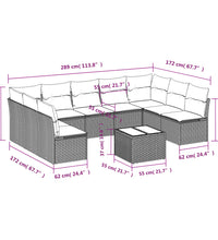 10-tlg. Garten-Sofagarnitur mit Kissen Grau Poly Rattan