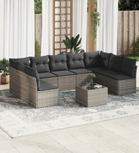 10-tlg. Garten-Sofagarnitur mit Kissen Grau Poly Rattan