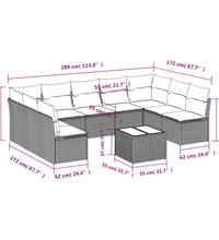 10-tlg. Garten-Sofagarnitur mit Kissen Hellgrau Poly Rattan