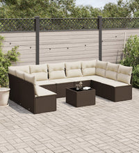 10-tlg. Garten-Sofagarnitur mit Kissen Braun Poly Rattan