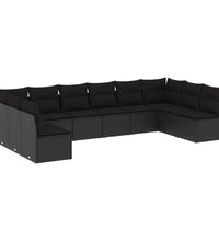 10-tlg. Garten-Sofagarnitur mit Kissen Schwarz Poly Rattan