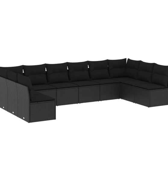 10-tlg. Garten-Sofagarnitur mit Kissen Schwarz Poly Rattan