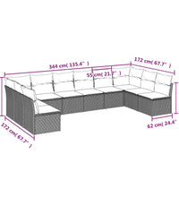 10-tlg. Garten-Sofagarnitur mit Kissen Schwarz Poly Rattan