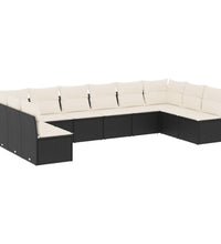 10-tlg. Garten-Sofagarnitur mit Kissen Schwarz Poly Rattan