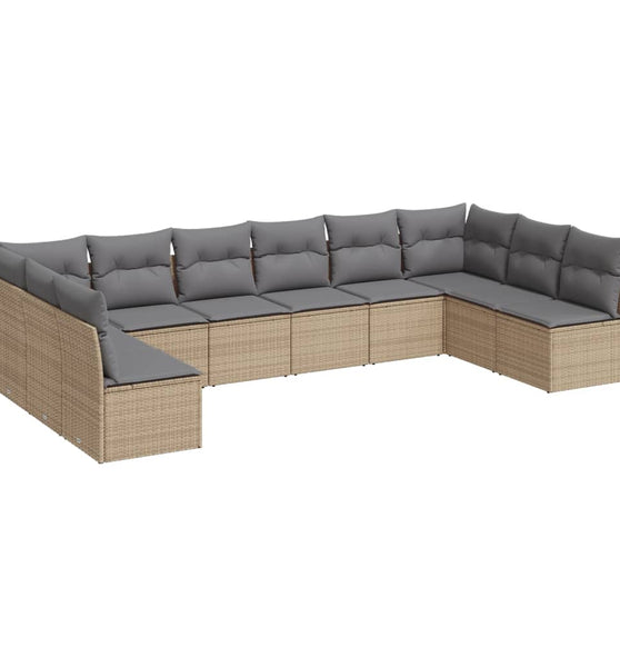 10-tlg. Garten-Sofagarnitur mit Kissen Beige Poly Rattan