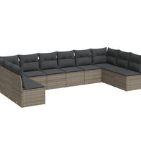 10-tlg. Garten-Sofagarnitur mit Kissen Grau Poly Rattan