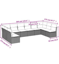 10-tlg. Garten-Sofagarnitur mit Kissen Grau Poly Rattan
