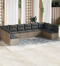 10-tlg. Garten-Sofagarnitur mit Kissen Grau Poly Rattan