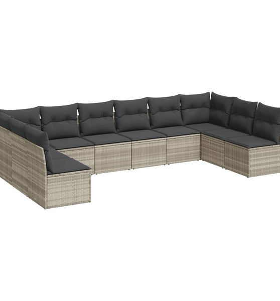 10-tlg. Garten-Sofagarnitur mit Kissen Hellgrau Poly Rattan