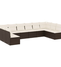 10-tlg. Garten-Sofagarnitur mit Kissen Braun Poly Rattan