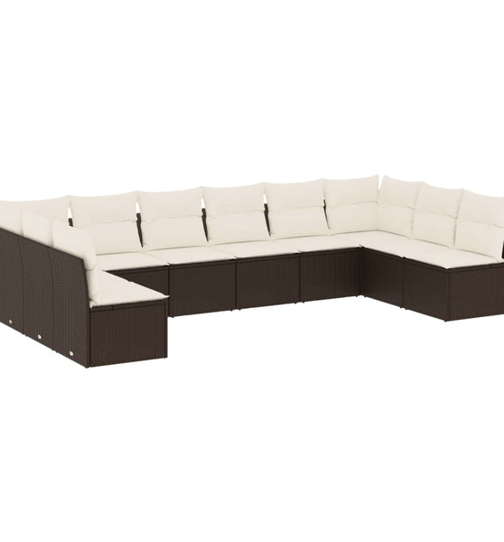 10-tlg. Garten-Sofagarnitur mit Kissen Braun Poly Rattan