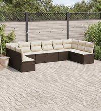 10-tlg. Garten-Sofagarnitur mit Kissen Braun Poly Rattan