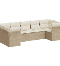 7-tlg. Garten-Sofagarnitur mit Kissen Beige Poly Rattan
