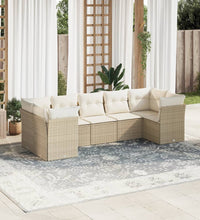 7-tlg. Garten-Sofagarnitur mit Kissen Beige Poly Rattan