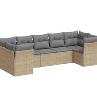 7-tlg. Garten-Sofagarnitur mit Kissen Beige Poly Rattan