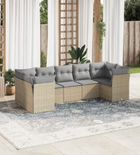 7-tlg. Garten-Sofagarnitur mit Kissen Beige Poly Rattan