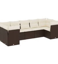 7-tlg. Garten-Sofagarnitur mit Kissen Braun Poly Rattan