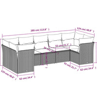 7-tlg. Garten-Sofagarnitur mit Kissen Braun Poly Rattan