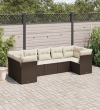 7-tlg. Garten-Sofagarnitur mit Kissen Braun Poly Rattan