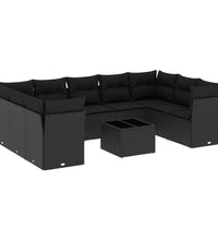 10-tlg. Garten-Sofagarnitur mit Kissen Schwarz Poly Rattan