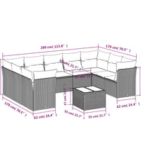 10-tlg. Garten-Sofagarnitur mit Kissen Schwarz Poly Rattan