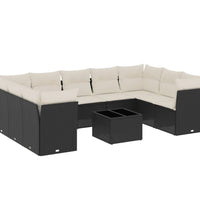 10-tlg. Garten-Sofagarnitur mit Kissen Schwarz Poly Rattan