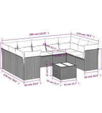 10-tlg. Garten-Sofagarnitur mit Kissen Schwarz Poly Rattan