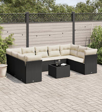 10-tlg. Garten-Sofagarnitur mit Kissen Schwarz Poly Rattan